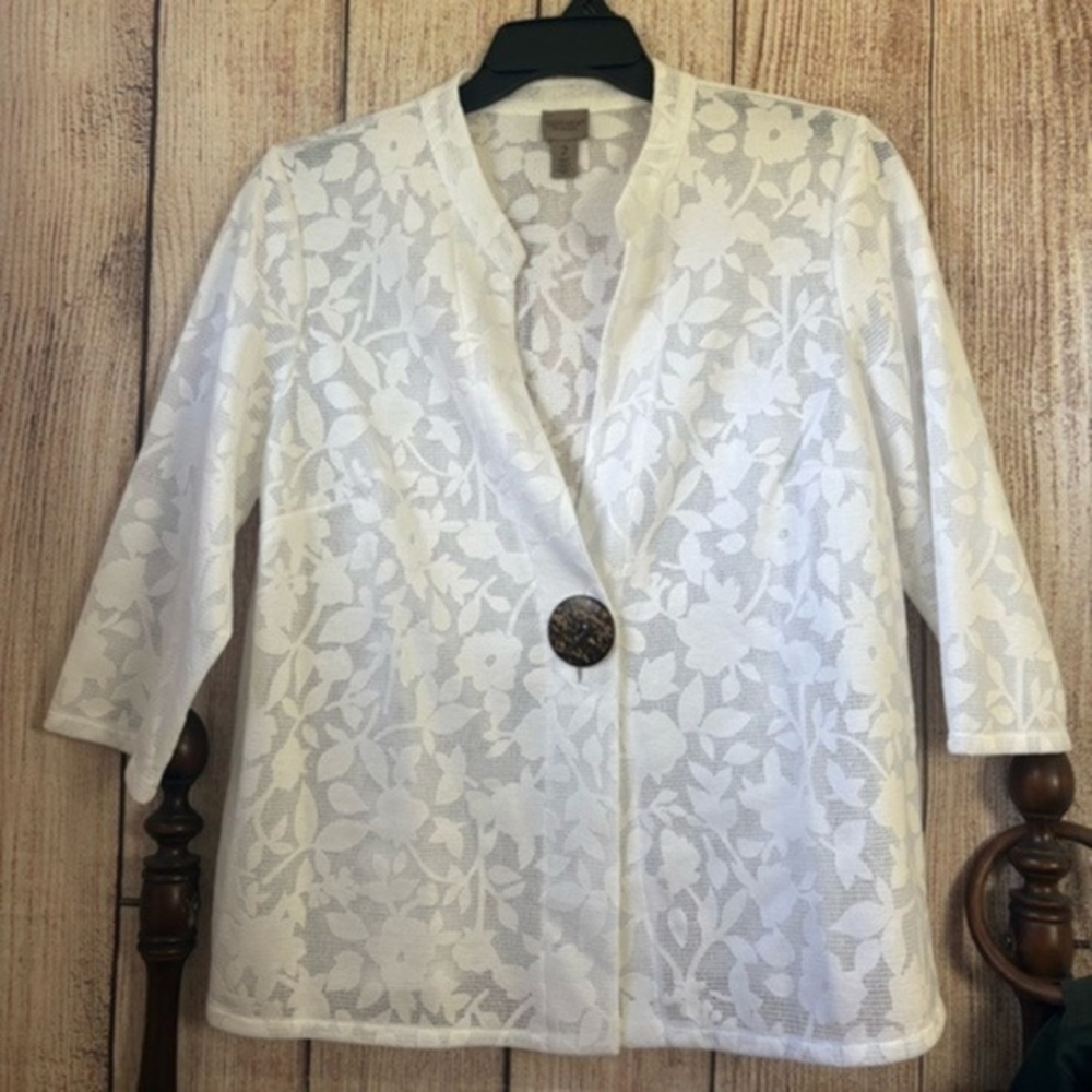 Chicos Easywear  Womens Patty Lace single button Jacket in white size 2/ Large